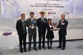 (From left to right) Our students LEE Chun Kit, LO Ching On, TANG Ho Yan and LAI Hong Ting photo with the chief judge and the president of CILTHK - Mr. HO Lap Kee, Sunny, FCILT, JP