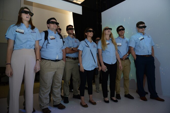 Texas A&M students experiencing virtual reality in our imseCAVE
