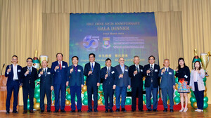 Mr Michael WONG Wai-lun, GBS, JP (Deputy Financial Secretary), Mr LAM Sai-hung, GBS, JP (Secretary for Transport and Logistics), Professor N XI (Head of Department of IMSE), honorable guests and alumni representatives in the toasting session